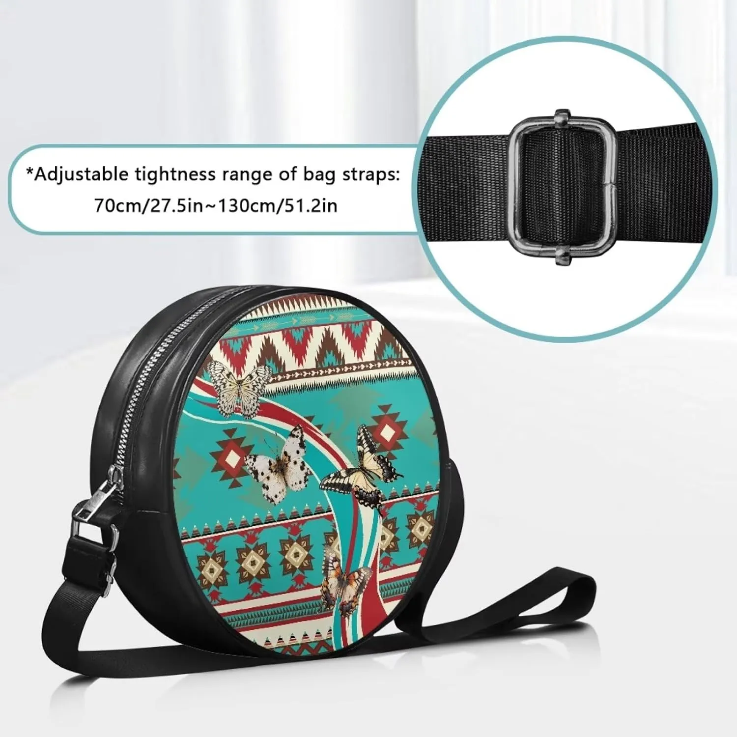 Round Clutch Purses for Women, Leather Shoulder Crossbody Circle Purse Wallet with Adjustable Strap