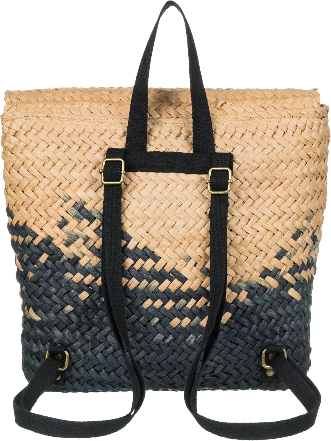 Roxy Women's Stylish Durable Straw Backpack with Adjustable, Mysterious Boardwalk-Natural/Black with Woven Strap, One Size