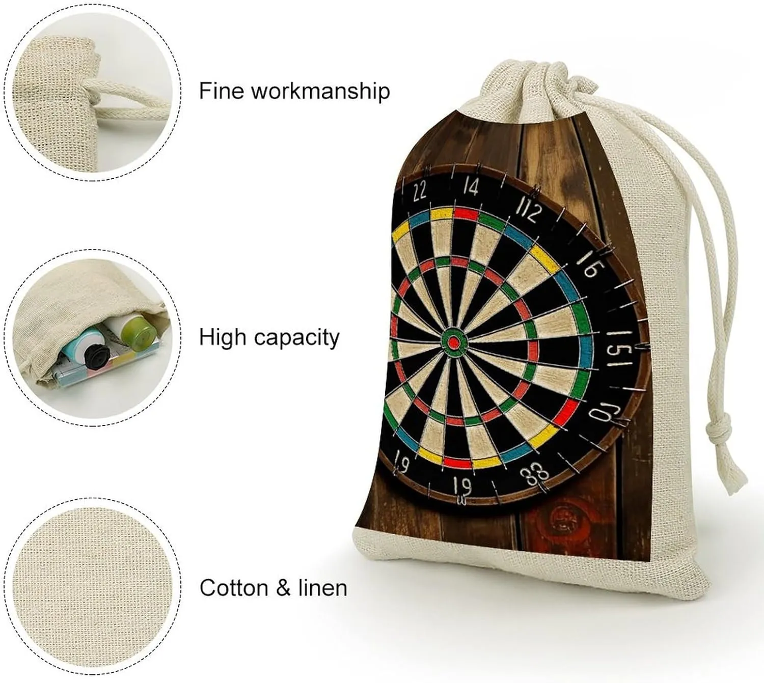 RTFGHJS 8 Pieces Drawstring Bags Dart Board Burlap Pouch Bag Linen Gift Pocket Jewelry Pouch for DIY Craft Party