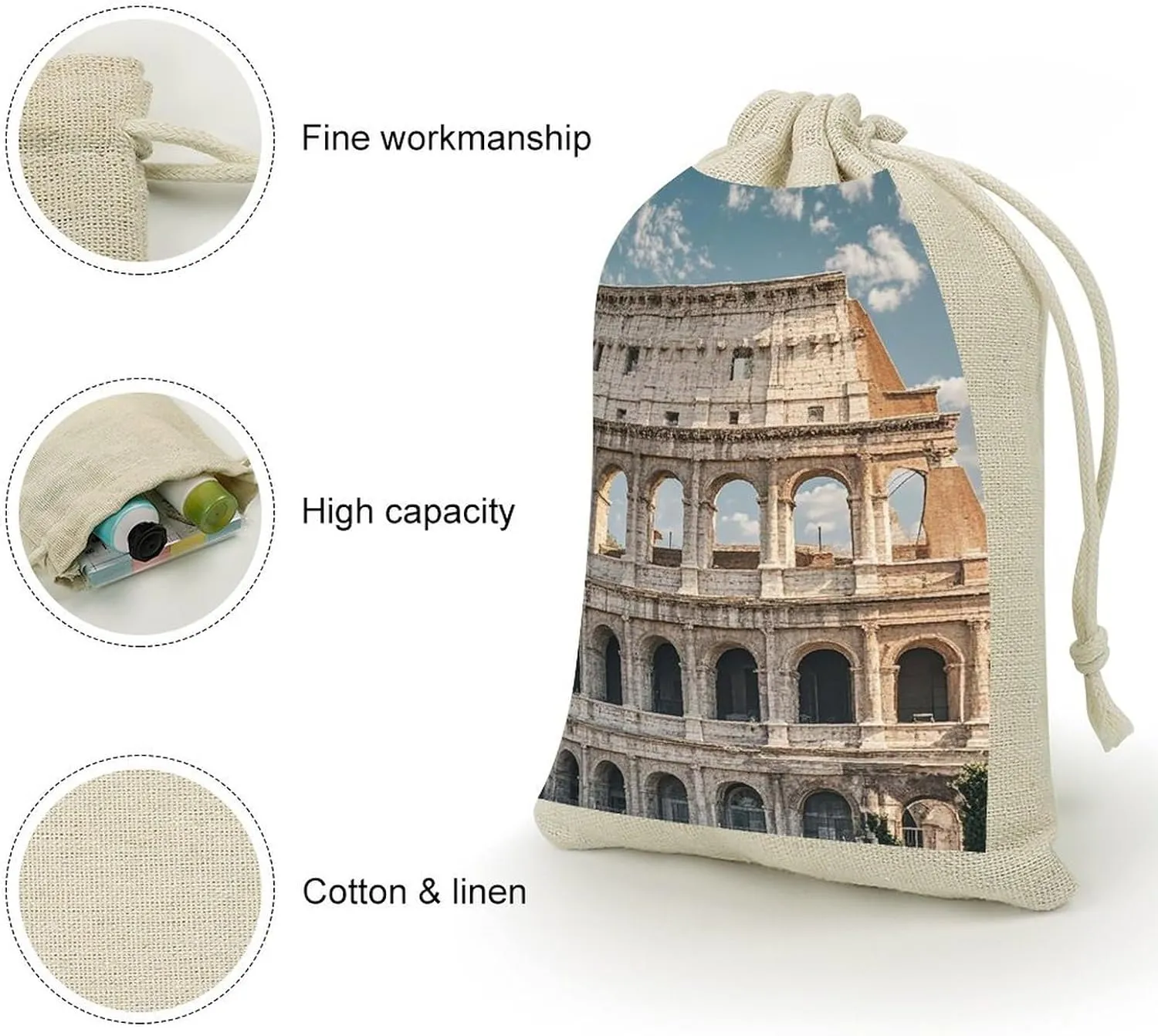 RTFGHJS 8 Pieces Drawstring Bags Roman Colosseum Italian Flag Burlap Pouch Bag Linen Gift Pocket Jewelry Pouch for DIY Craft Party