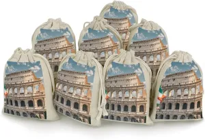 RTFGHJS 8 Pieces Drawstring Bags Roman Colosseum Italian Flag Burlap Pouch Bag Linen Gift Pocket Jewelry Pouch for DIY Craft Party