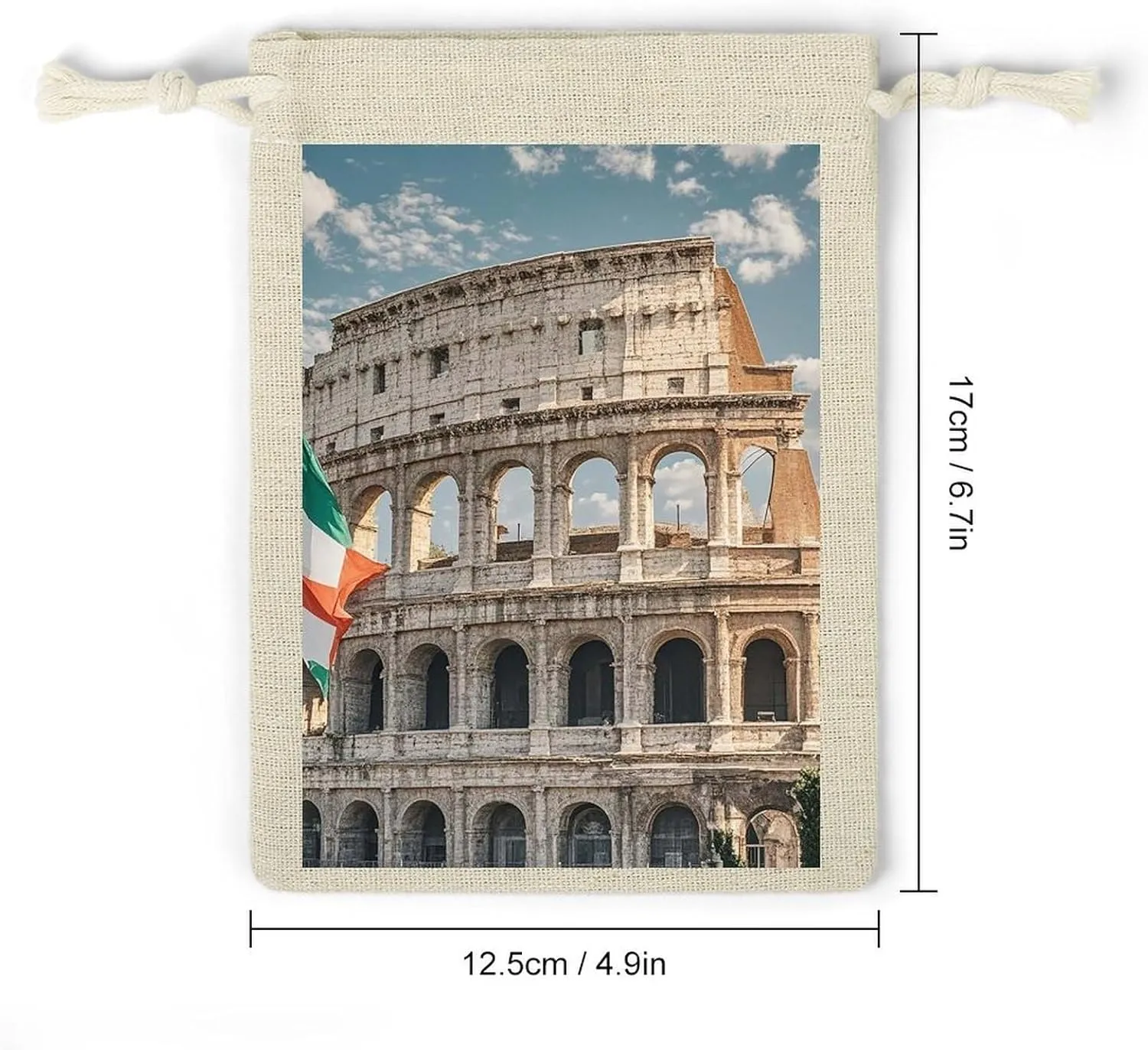 RTFGHJS 8 Pieces Drawstring Bags Roman Colosseum Italian Flag Burlap Pouch Bag Linen Gift Pocket Jewelry Pouch for DIY Craft Party