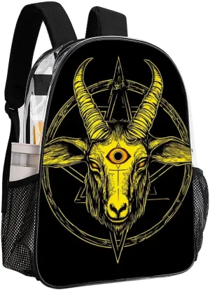 Rucksacks Multipurpose Anti-Theft Big Capacity Bookbag - Aazazel Storm Goat Pentagram Satanic Logo Golden Black Travel Hiking & Camping Rucksack Transparent Bag