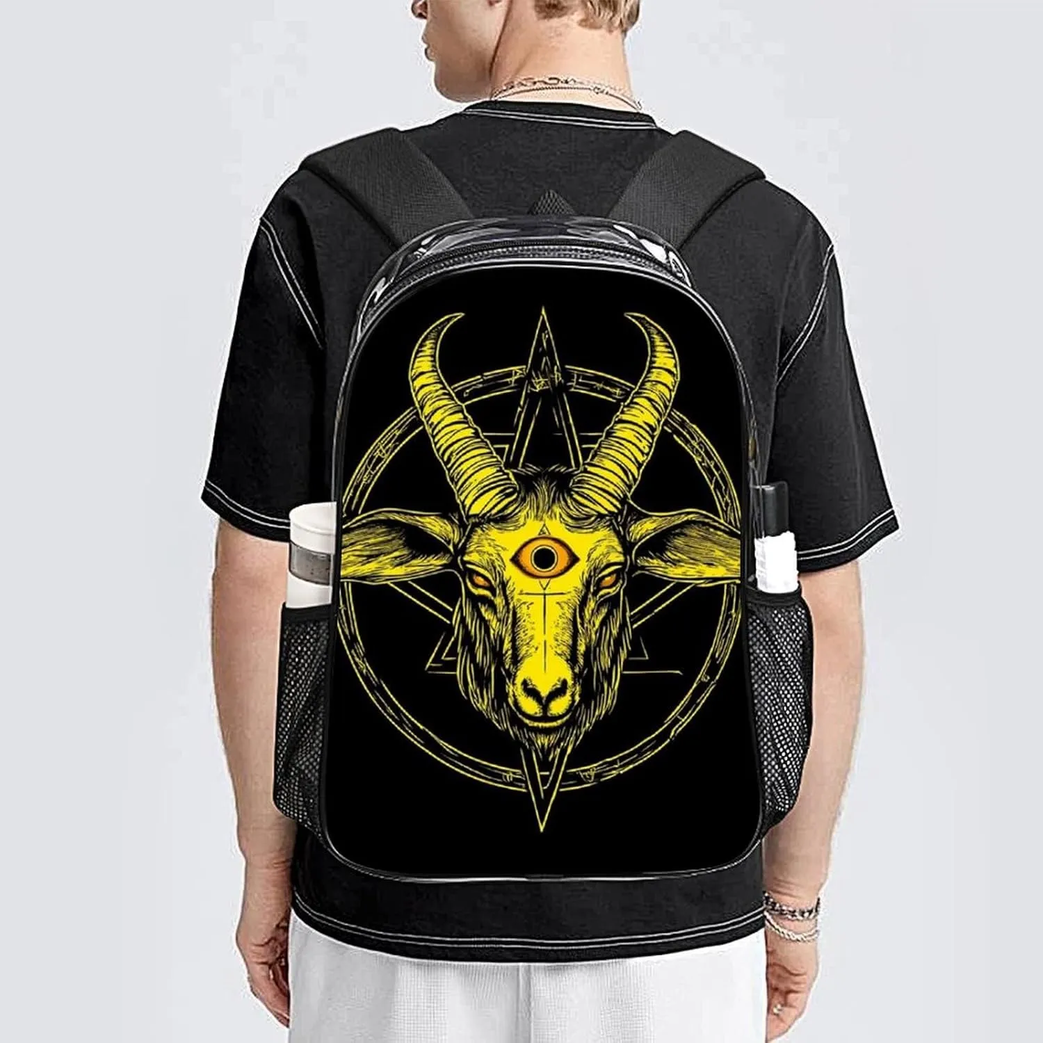 Rucksacks Multipurpose Anti-Theft Big Capacity Bookbag - Aazazel Storm Goat Pentagram Satanic Logo Golden Black Travel Hiking & Camping Rucksack Transparent Bag