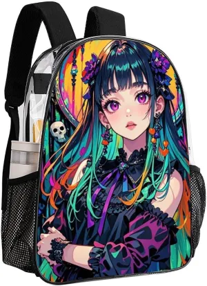 Rucksacks Multipurpose Anti-Theft Big Capacity Bookbag - Aesthetic Women With Skull Gothic Style Art Travel Hiking & Camping Rucksack Transparent Bag
