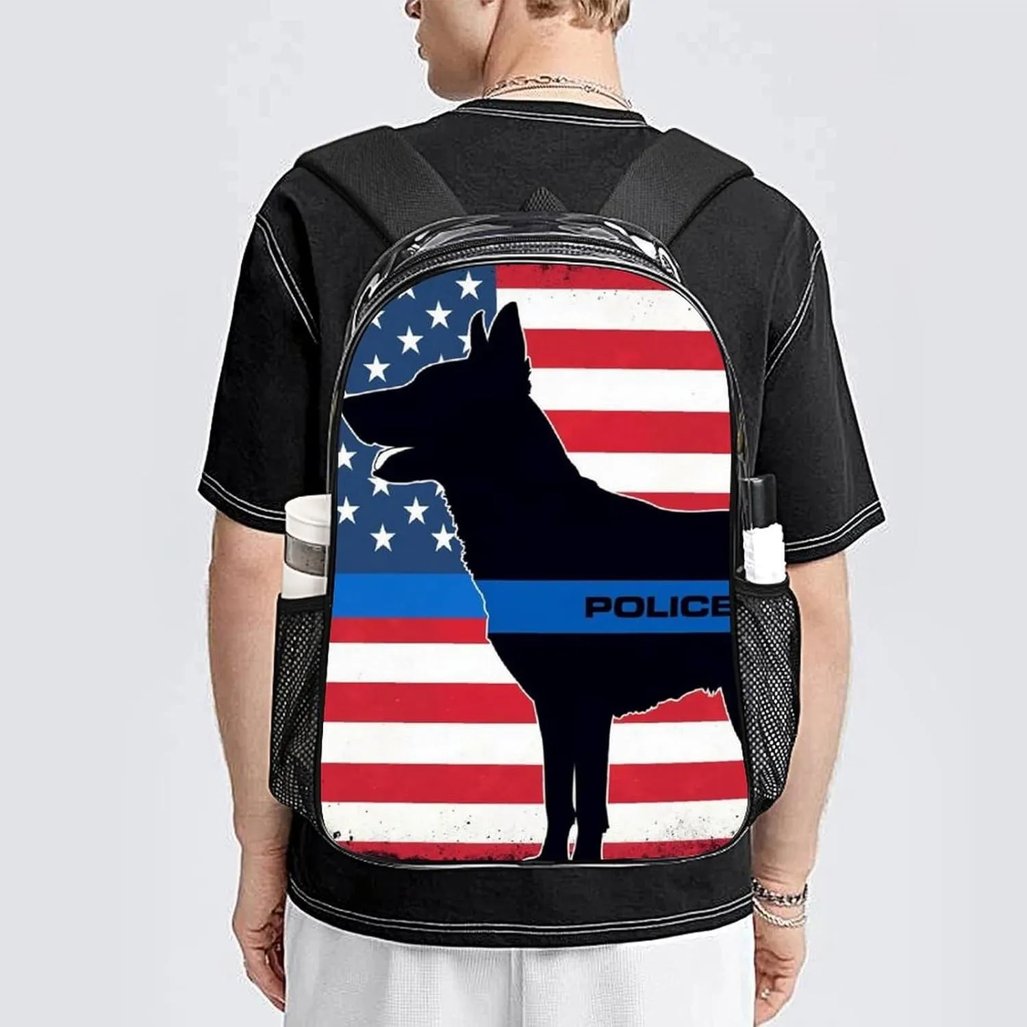 Rucksacks Multipurpose Anti-Theft Big Capacity Bookbag - American Thin Blue Line Police Dog Flag Black Travel Hiking & Camping Rucksack Transparent Bag