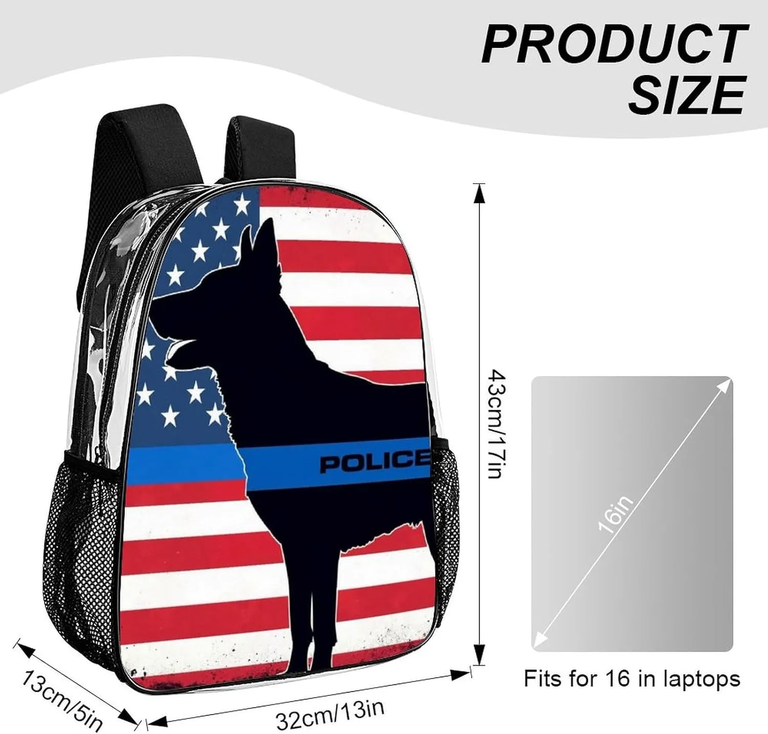 Rucksacks Multipurpose Anti-Theft Big Capacity Bookbag - American Thin Blue Line Police Dog Flag Black Travel Hiking & Camping Rucksack Transparent Bag