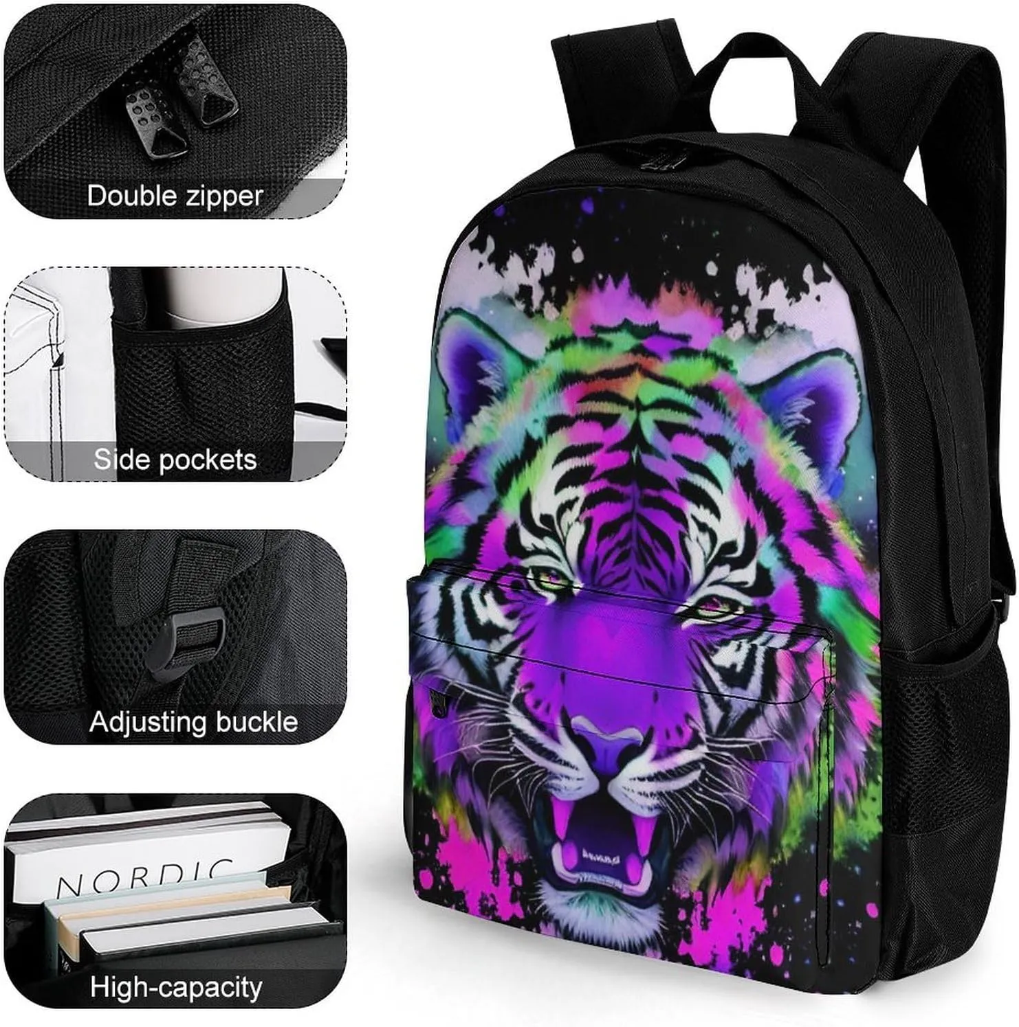 Rucksacks Multipurpose Anti-Theft Big Capacity Bookbag - Colorful Abstract King Of The Tiger Watercolor Art Travel Hiking & Camping Rucksack With Padded Straps