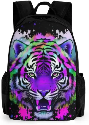 Rucksacks Multipurpose Anti-Theft Big Capacity Bookbag - Colorful Abstract King Of The Tiger Watercolor Art Travel Hiking & Camping Rucksack With Padded Straps