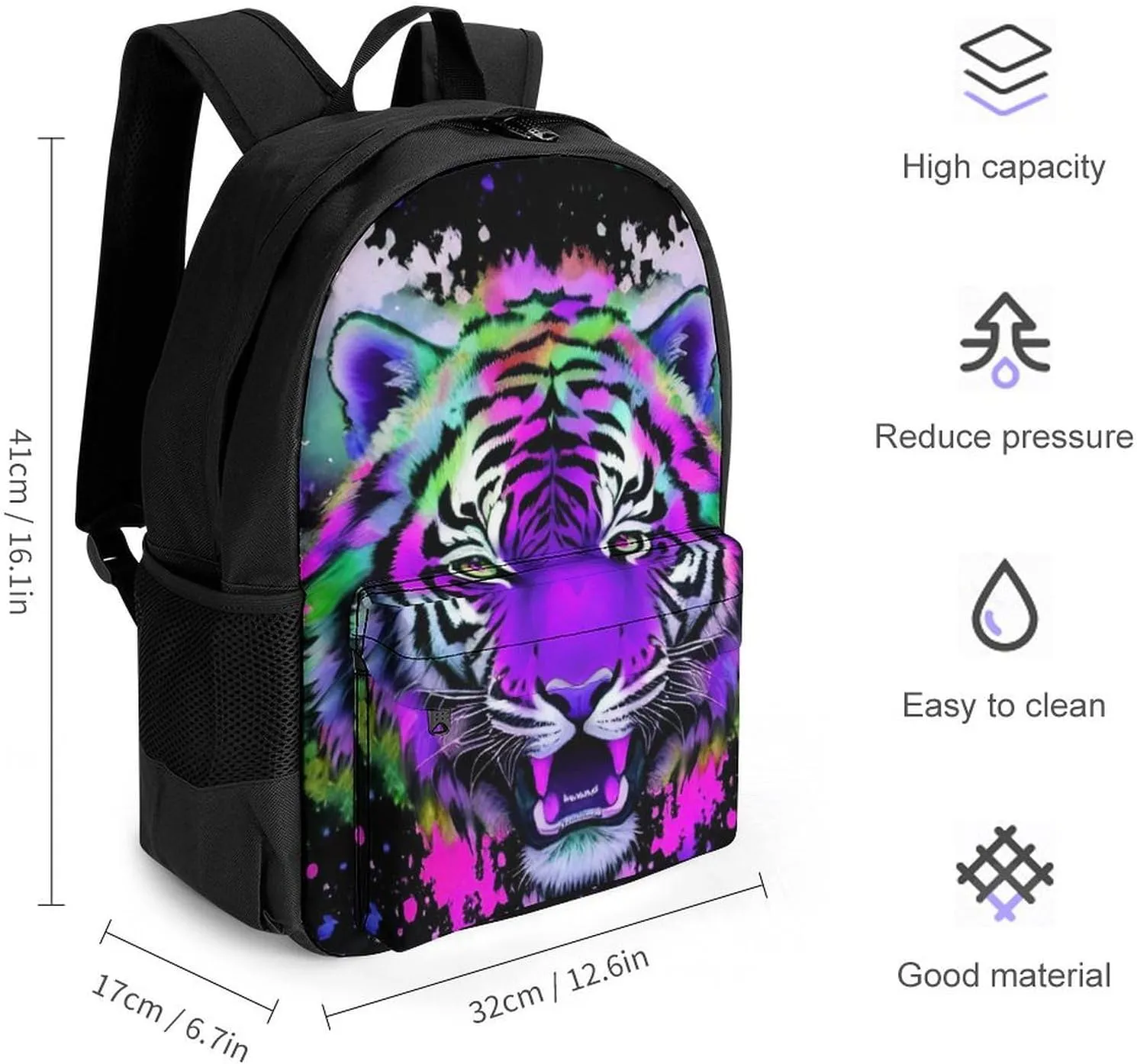 Rucksacks Multipurpose Anti-Theft Big Capacity Bookbag - Colorful Abstract King Of The Tiger Watercolor Art Travel Hiking & Camping Rucksack With Padded Straps