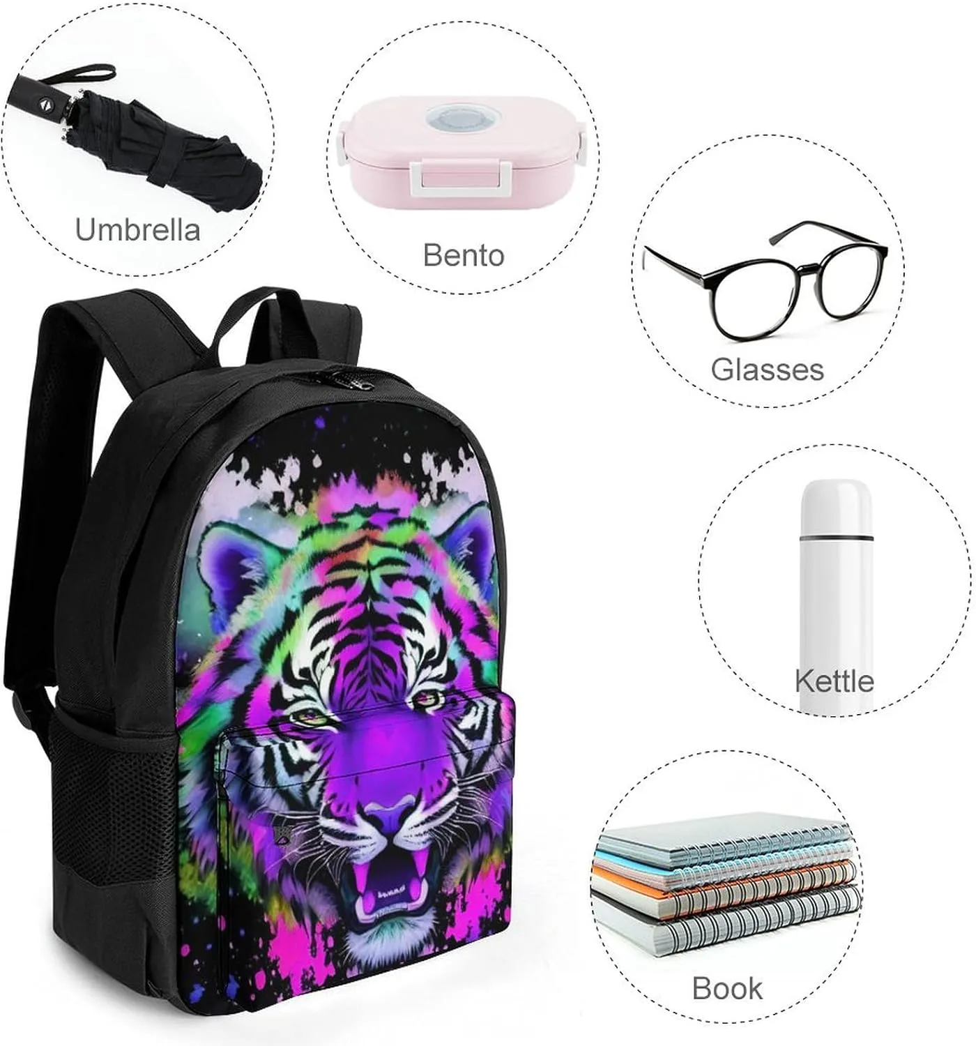 Rucksacks Multipurpose Anti-Theft Big Capacity Bookbag - Colorful Abstract King Of The Tiger Watercolor Art Travel Hiking & Camping Rucksack With Padded Straps