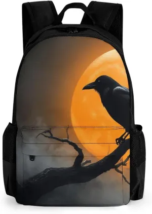 Rucksacks Multipurpose Anti-Theft Big Capacity Bookbag - Full Moon Black Crow Raven Bird Travel Hiking & Camping Rucksack With Padded Straps