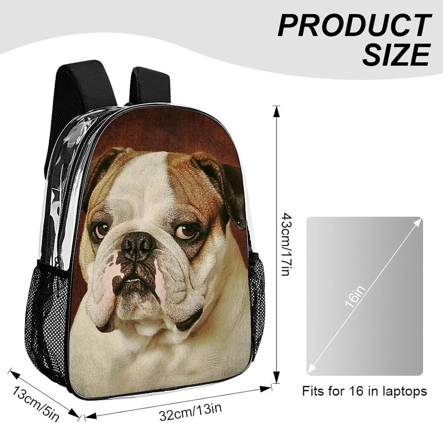 Rucksacks Multipurpose Anti-Theft Big Capacity Bookbag - Funny English Bulldog Travel Hiking & Camping Rucksack Transparent Bag