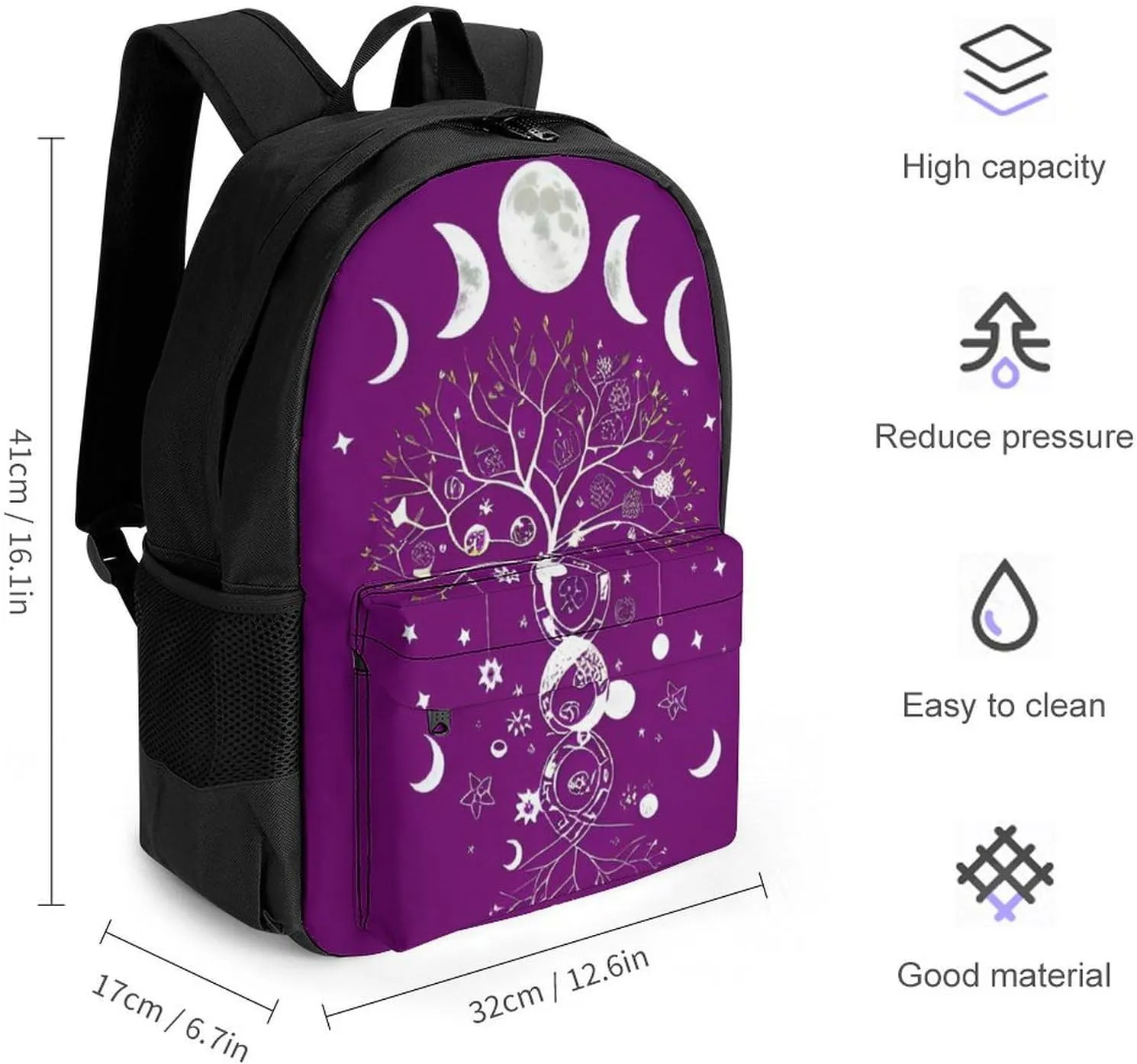 Rucksacks Multipurpose Anti-Theft Big Capacity Bookbag - Moon Phase Space Tree Art Travel Hiking & Camping Rucksack With Padded Straps