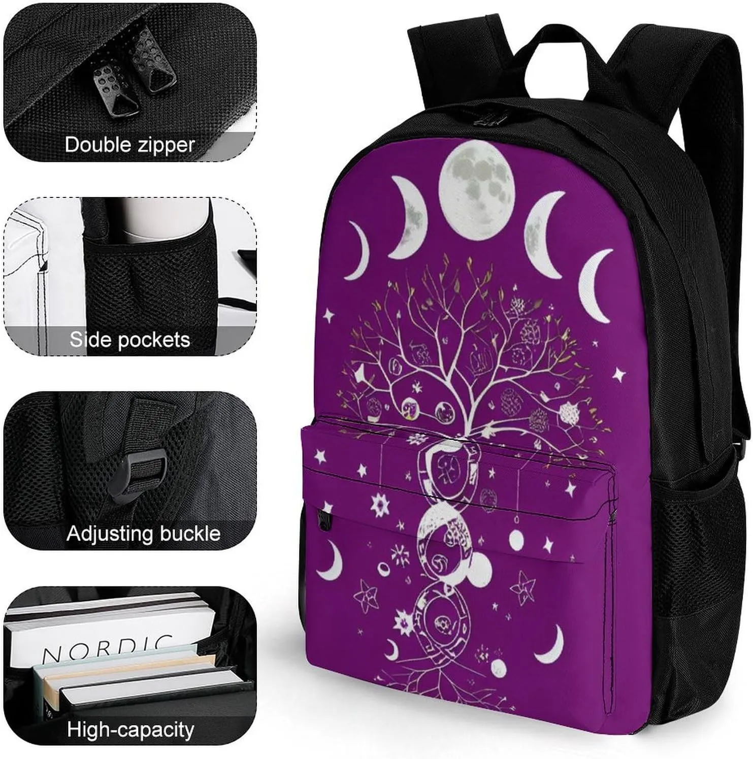Rucksacks Multipurpose Anti-Theft Big Capacity Bookbag - Moon Phase Space Tree Art Travel Hiking & Camping Rucksack With Padded Straps