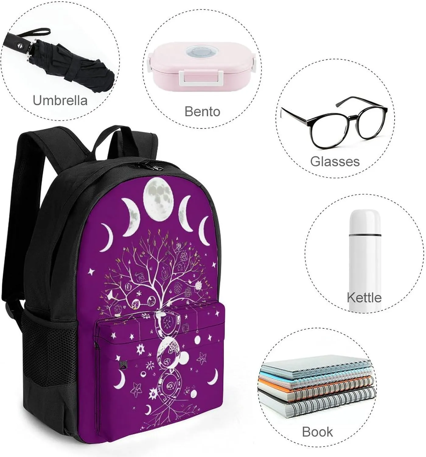 Rucksacks Multipurpose Anti-Theft Big Capacity Bookbag - Moon Phase Space Tree Art Travel Hiking & Camping Rucksack With Padded Straps