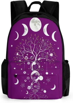 Rucksacks Multipurpose Anti-Theft Big Capacity Bookbag - Moon Phase Space Tree Art Travel Hiking & Camping Rucksack With Padded Straps