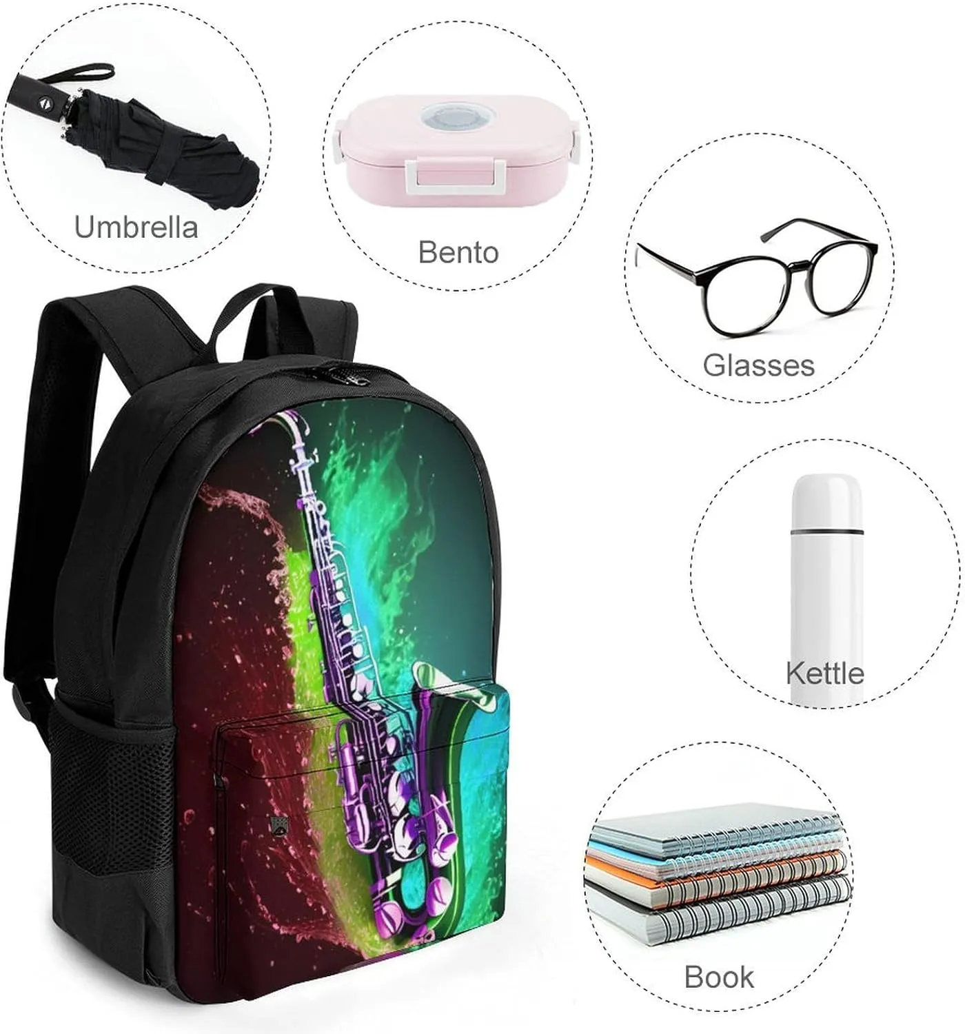 Rucksacks Multipurpose Anti-Theft Big Capacity Bookbag - Saxophone In Fire And Water Art Travel Hiking & Camping Rucksack With Padded Straps