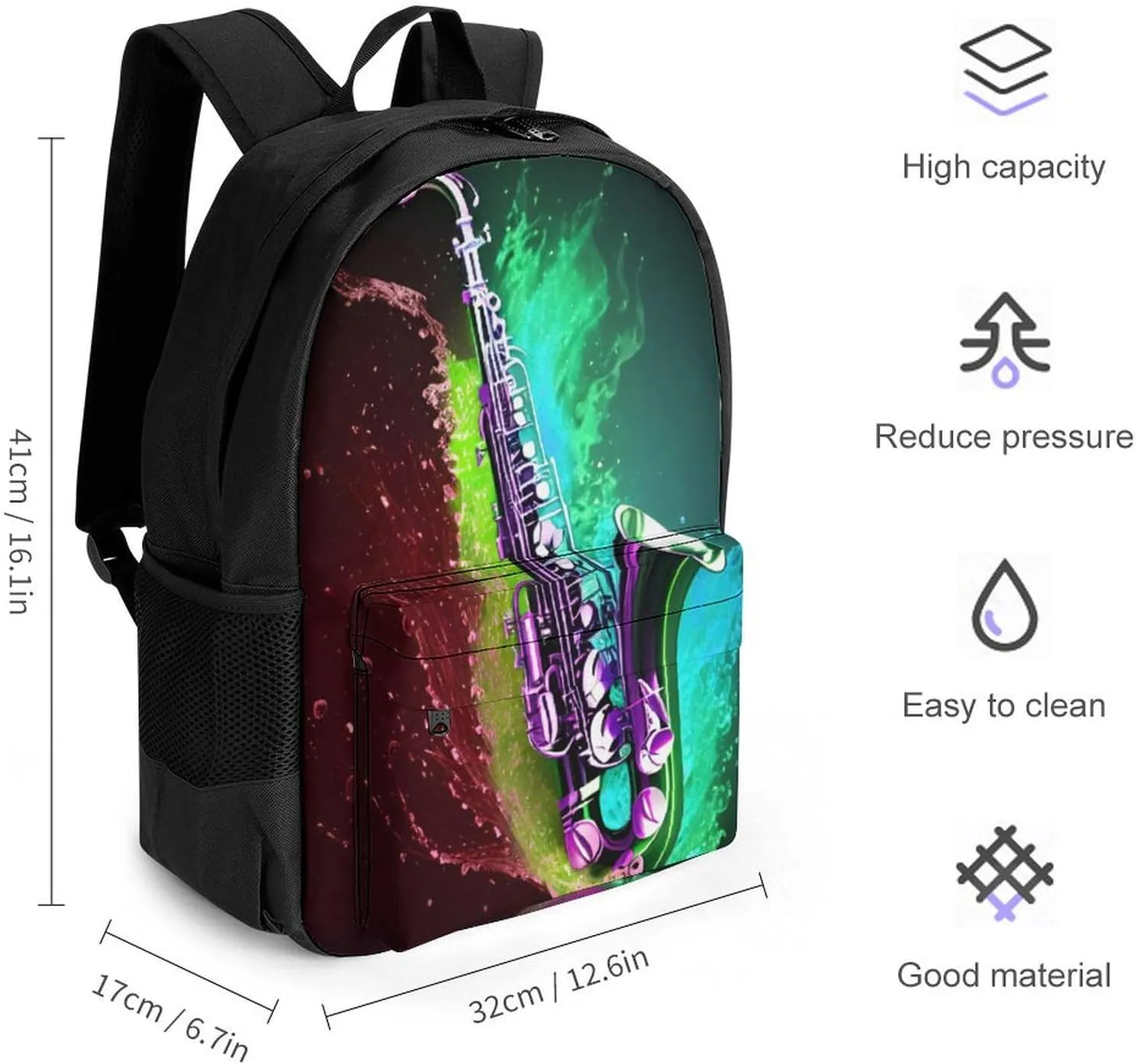 Rucksacks Multipurpose Anti-Theft Big Capacity Bookbag - Saxophone In Fire And Water Art Travel Hiking & Camping Rucksack With Padded Straps