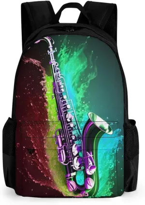 Rucksacks Multipurpose Anti-Theft Big Capacity Bookbag - Saxophone In Fire And Water Art Travel Hiking & Camping Rucksack With Padded Straps