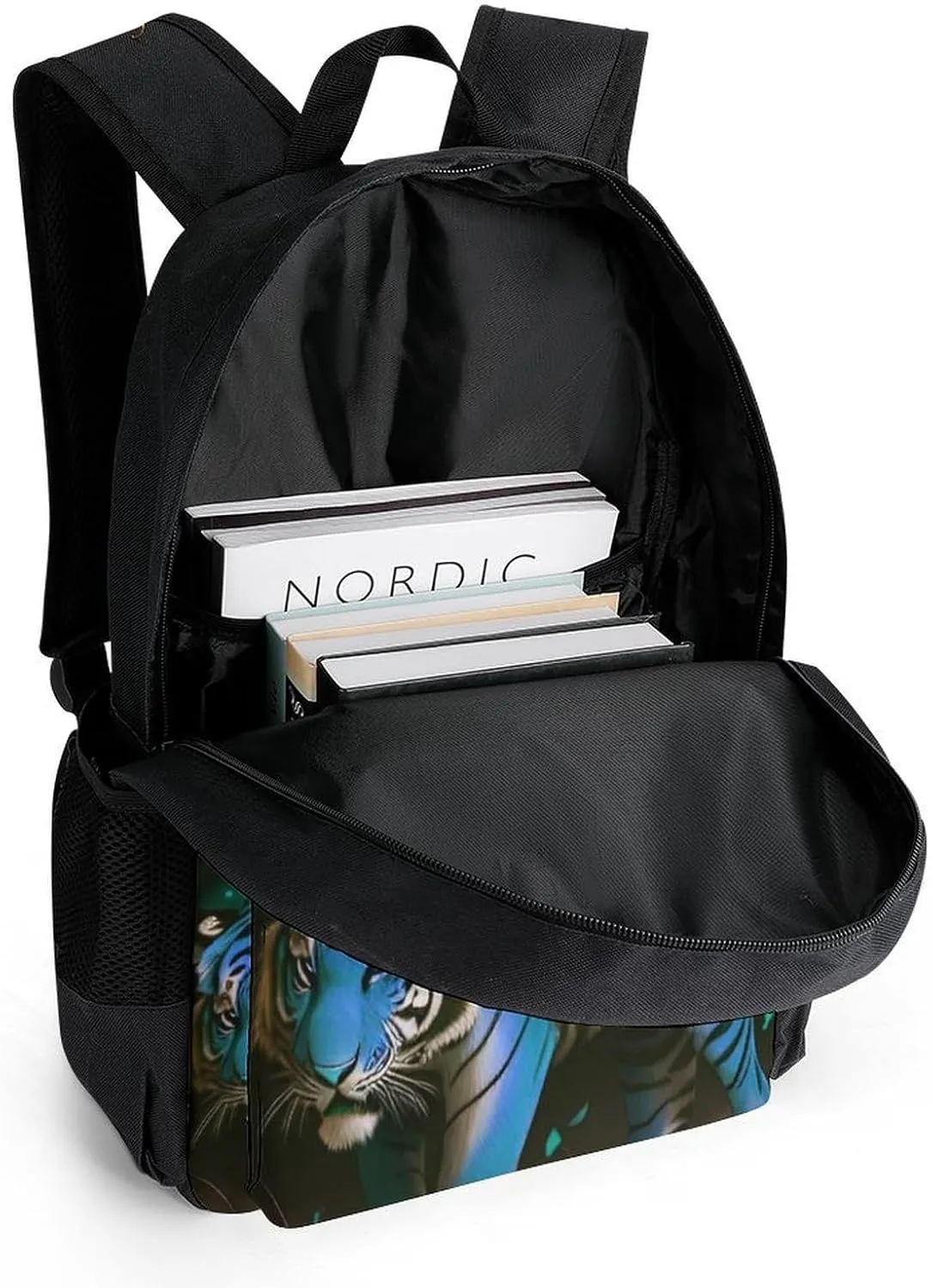 Rucksacks Multipurpose Anti-Theft Big Capacity Bookbag - Wild And Angry Tiger Fire Flame Brave Mammal King Roar Art Travel Hiking & Camping Rucksack With Padded Straps