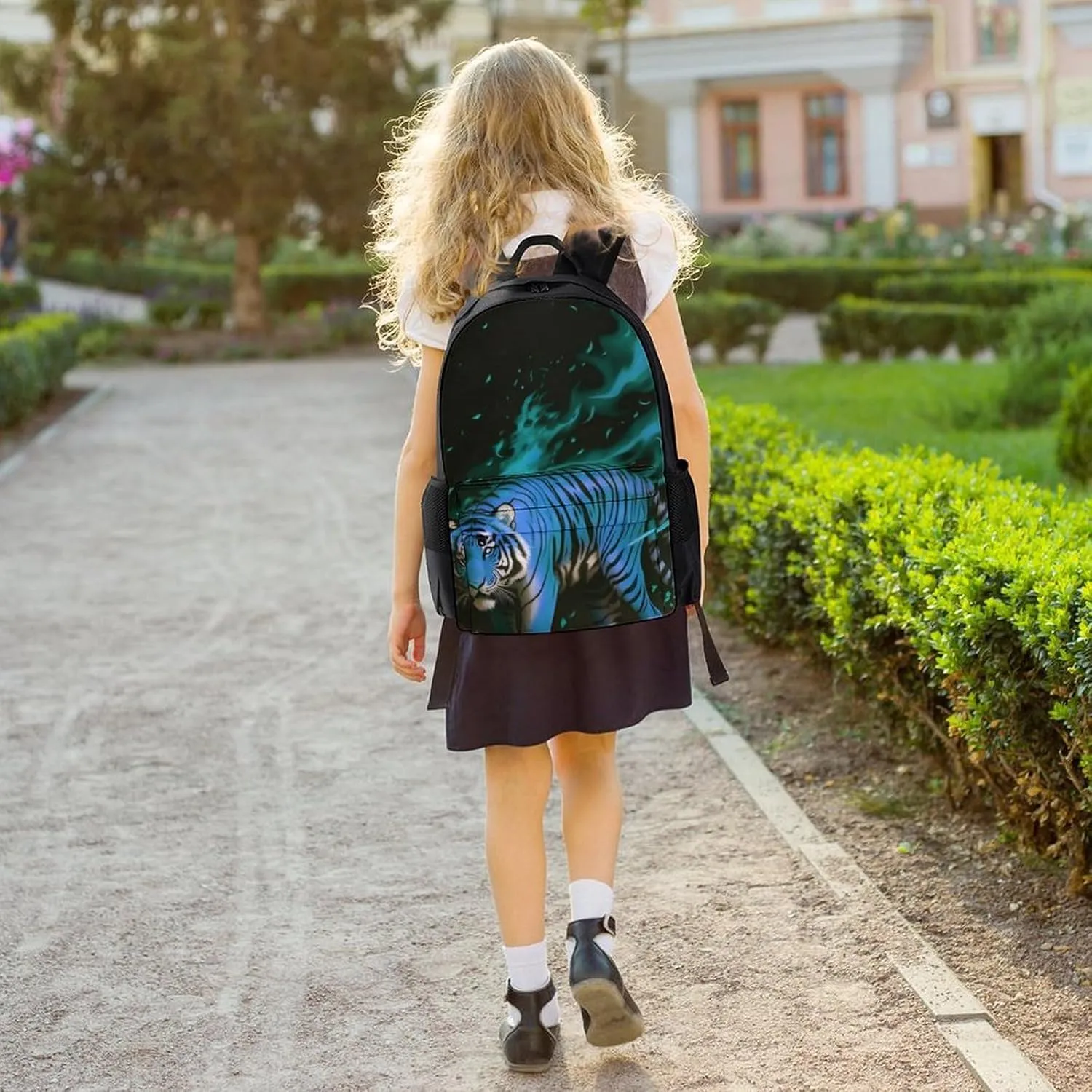 Rucksacks Multipurpose Anti-Theft Big Capacity Bookbag - Wild And Angry Tiger Fire Flame Brave Mammal King Roar Art Travel Hiking & Camping Rucksack With Padded Straps