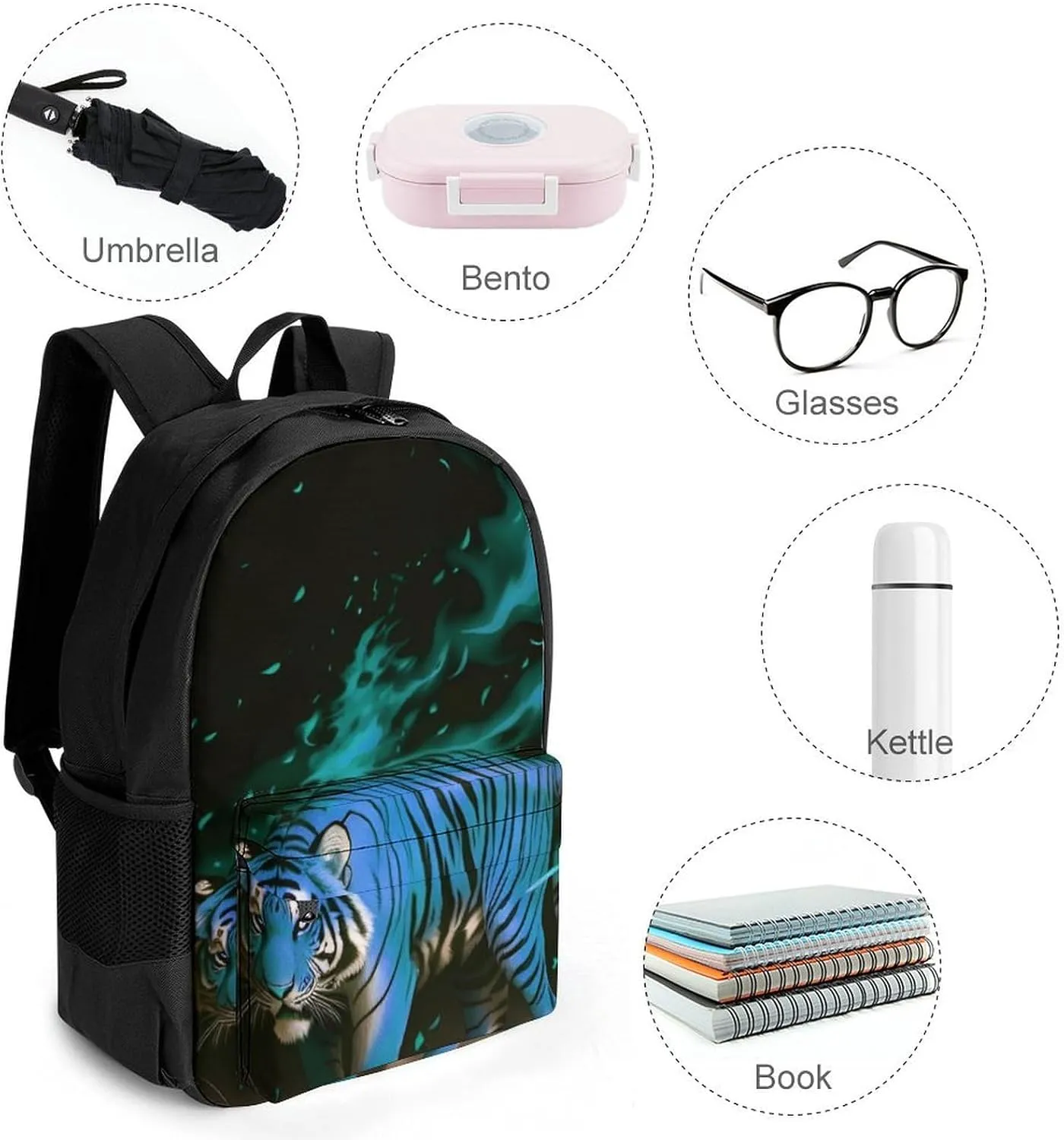 Rucksacks Multipurpose Anti-Theft Big Capacity Bookbag - Wild And Angry Tiger Fire Flame Brave Mammal King Roar Art Travel Hiking & Camping Rucksack With Padded Straps
