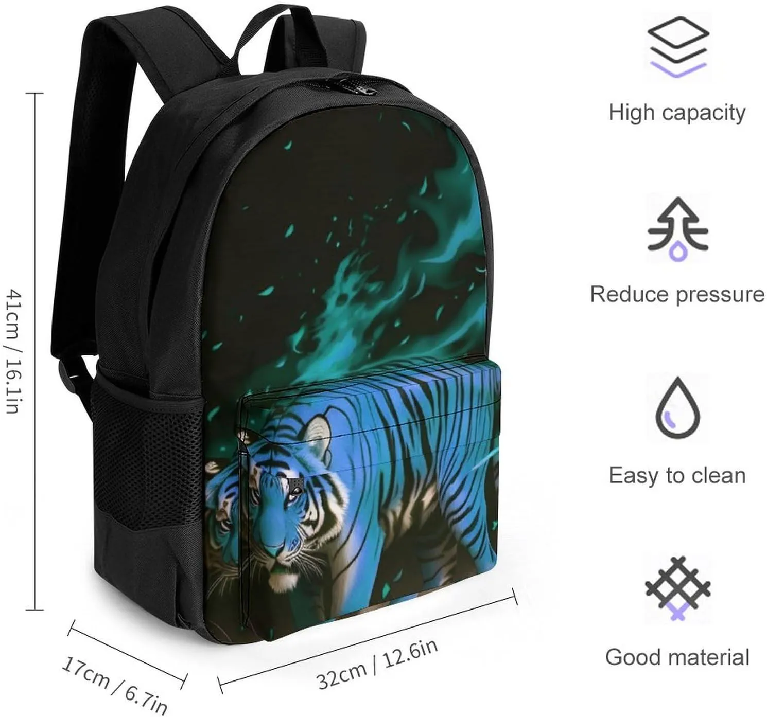 Rucksacks Multipurpose Anti-Theft Big Capacity Bookbag - Wild And Angry Tiger Fire Flame Brave Mammal King Roar Art Travel Hiking & Camping Rucksack With Padded Straps