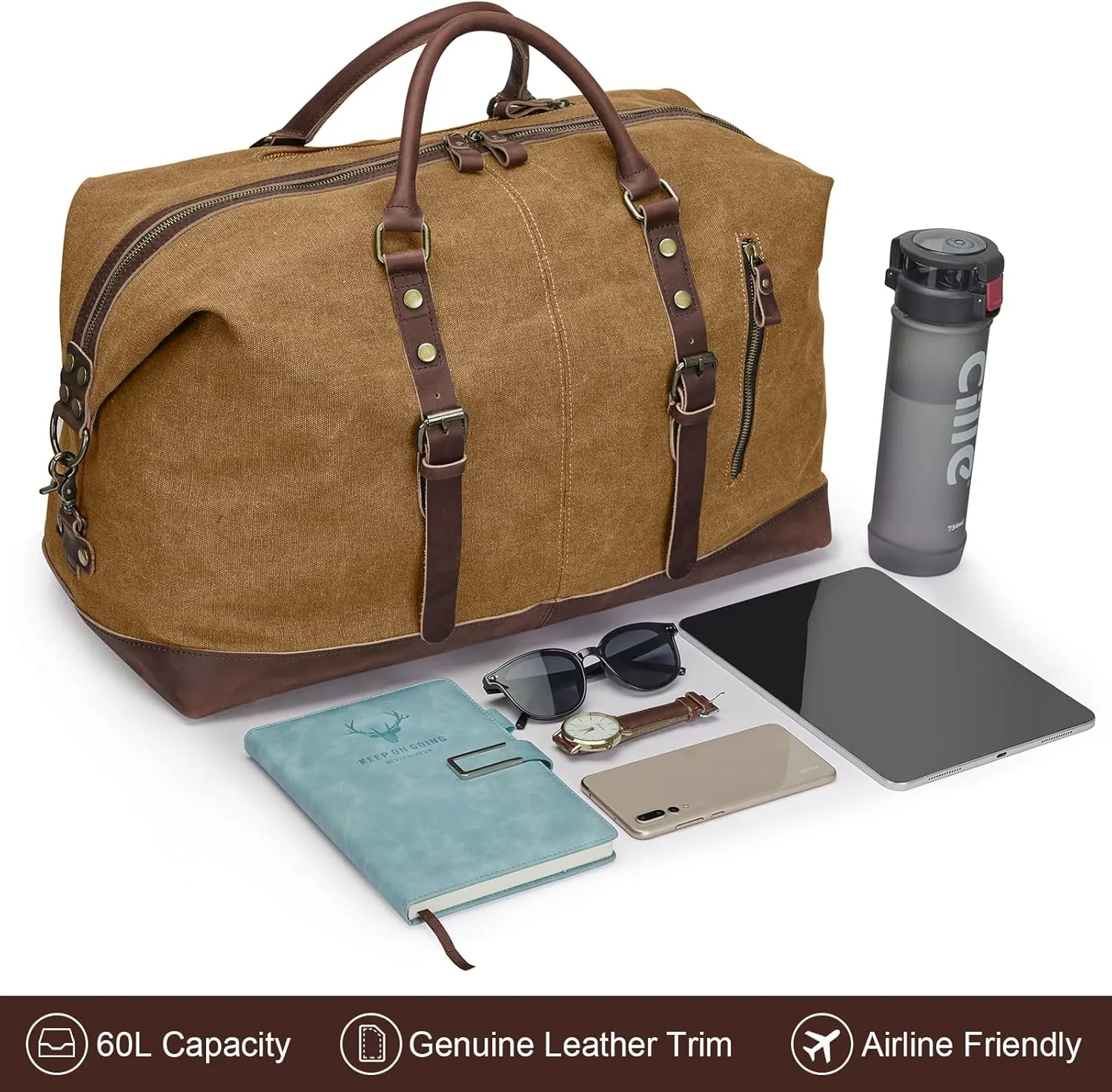 S-ZONE Duffle Bag for Travel Canvas Duffel Bag Carry on Weekender Bag for Men