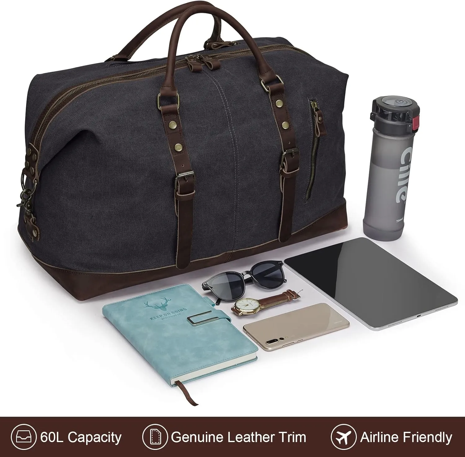 S-ZONE Duffle Bag for Travel Canvas Duffel Bag Carry on Weekender Bag for Men