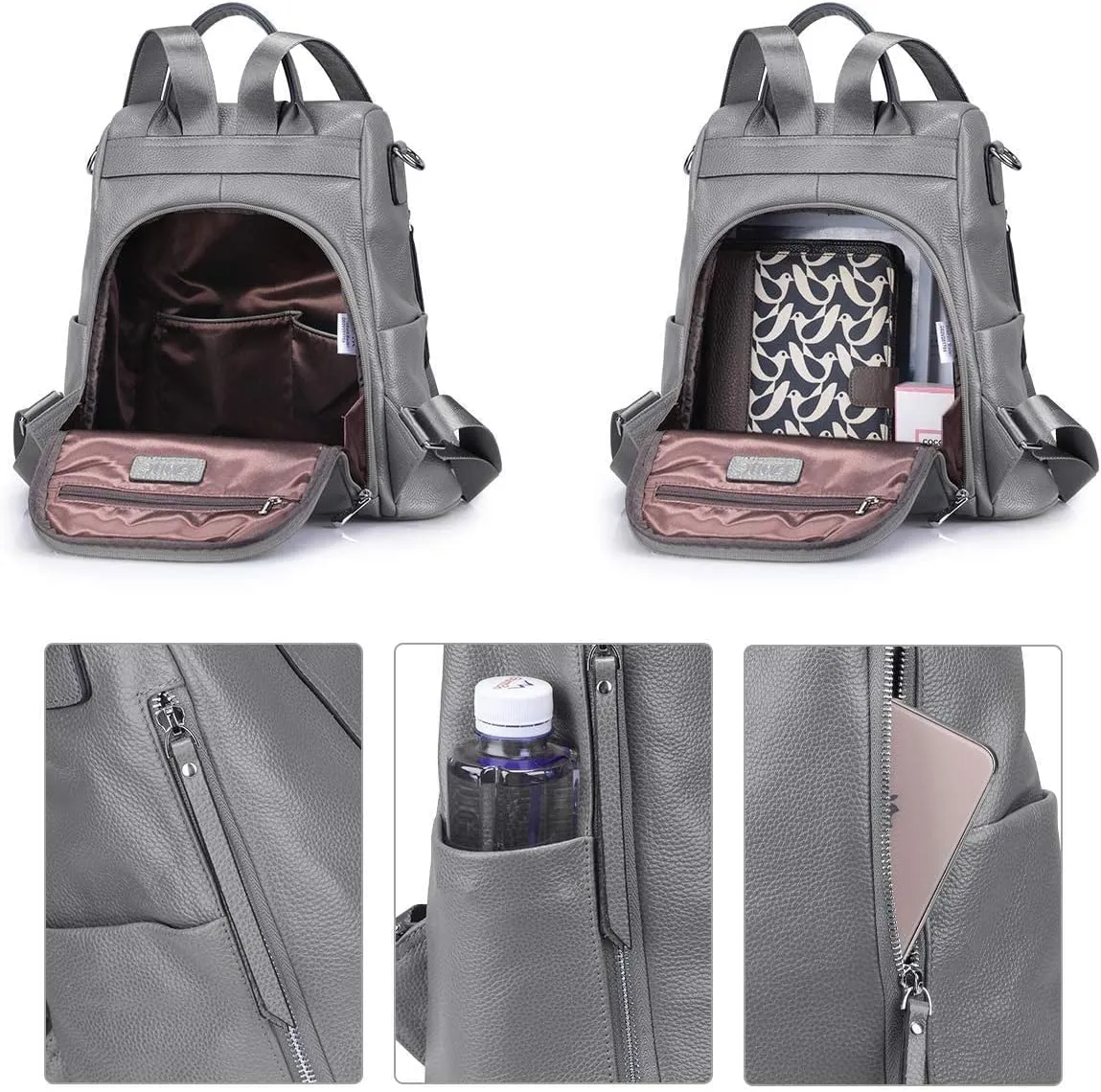 S-ZONE Leather Backpack Purses for Women Antitheft Rucksack Shoulder Bag Medium