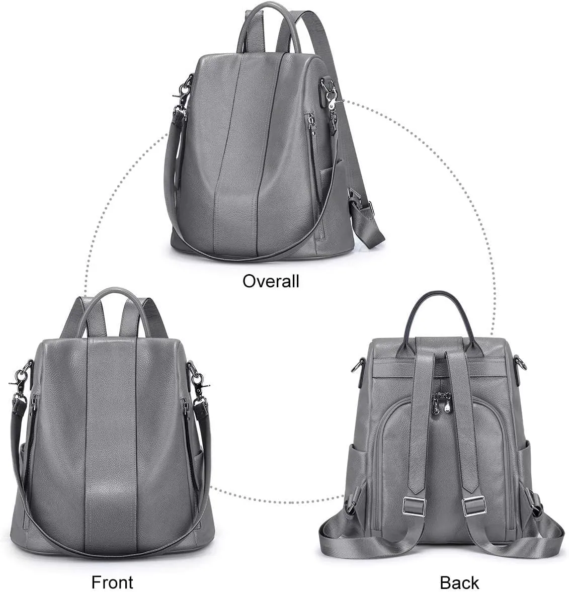 S-ZONE Leather Backpack Purses for Women Antitheft Rucksack Shoulder Bag Medium