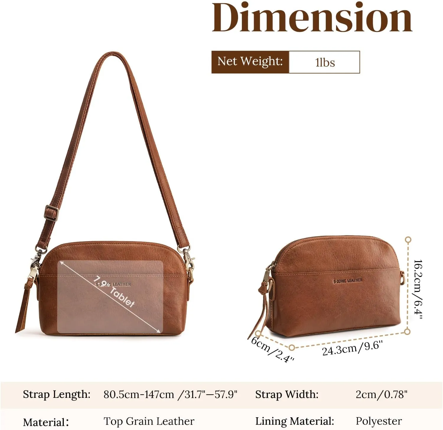 S-ZONE Leather Crossbody Bags for Women Cross Body Purse Vintage Designer Shoulder Bag Small