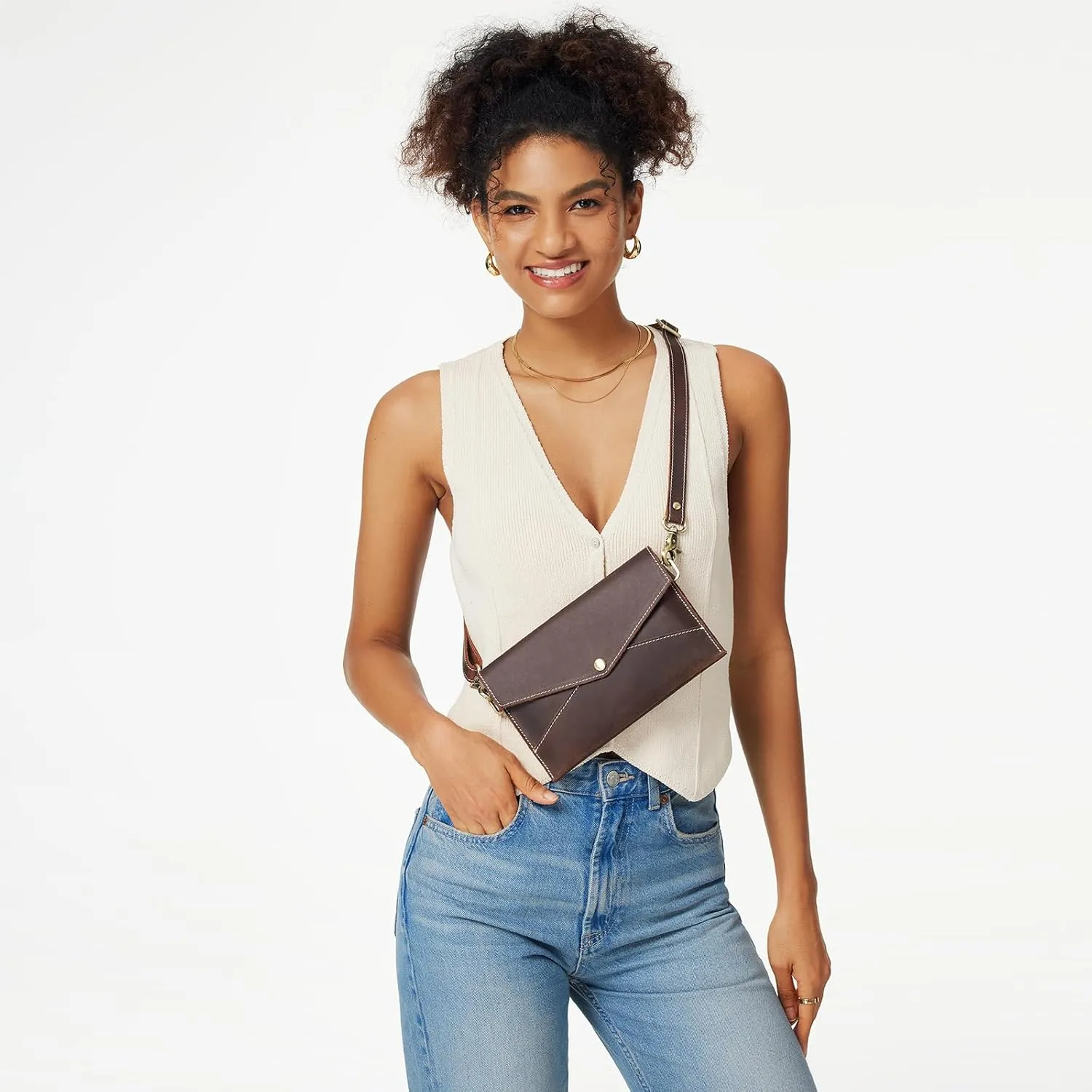 S-ZONE Leather Envelope Convertible Crossbody Bags for Women Wristlet Clutch Purses Small Shoulder Handbag with 2 straps