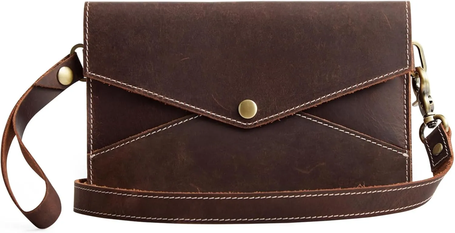 S-ZONE Leather Envelope Convertible Crossbody Bags for Women Wristlet Clutch Purses Small Shoulder Handbag with 2 straps