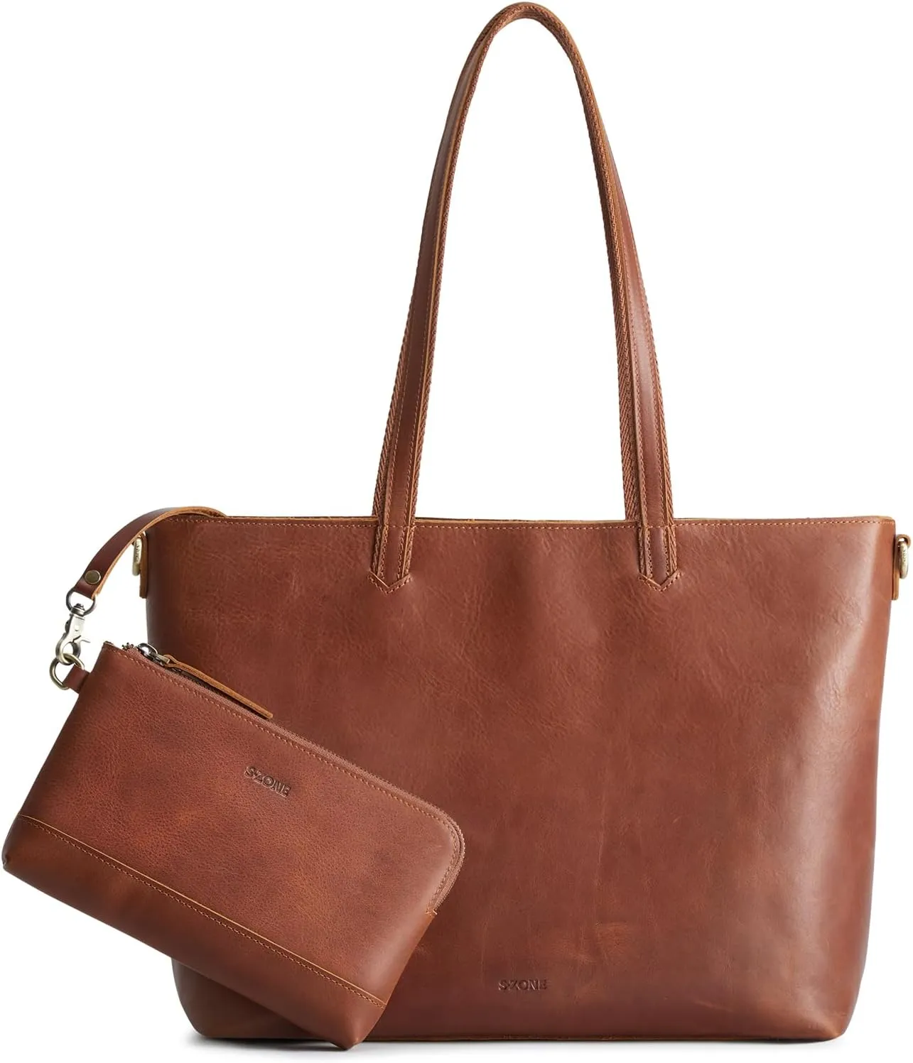 S-ZONE Leather Tote Bag for Women Large Shoulder Bag Work Top Handle Handbag Satchel Purse 2Pcs Set