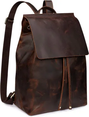 S-ZONE Women Genuine Leather Backpack Purses Fashion Rucksack Travel Daypack with Luggage Sleeve