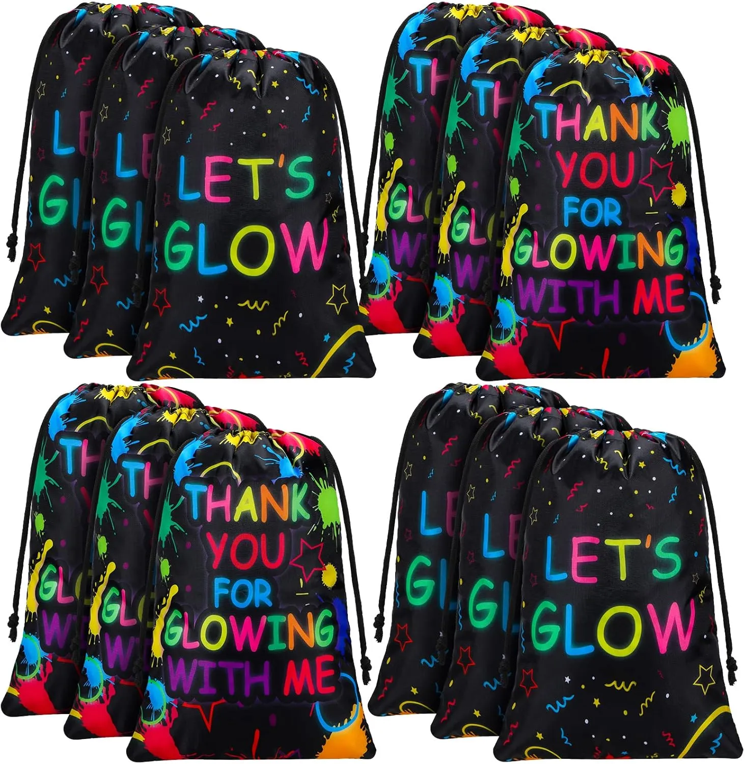 Sadnyy Let's Glow Drawstring Bags Glow Party Supplies Favor Gift Bags Neon Pouch for Retro 80s 90s Theme Party Decorations(72 Pieces)