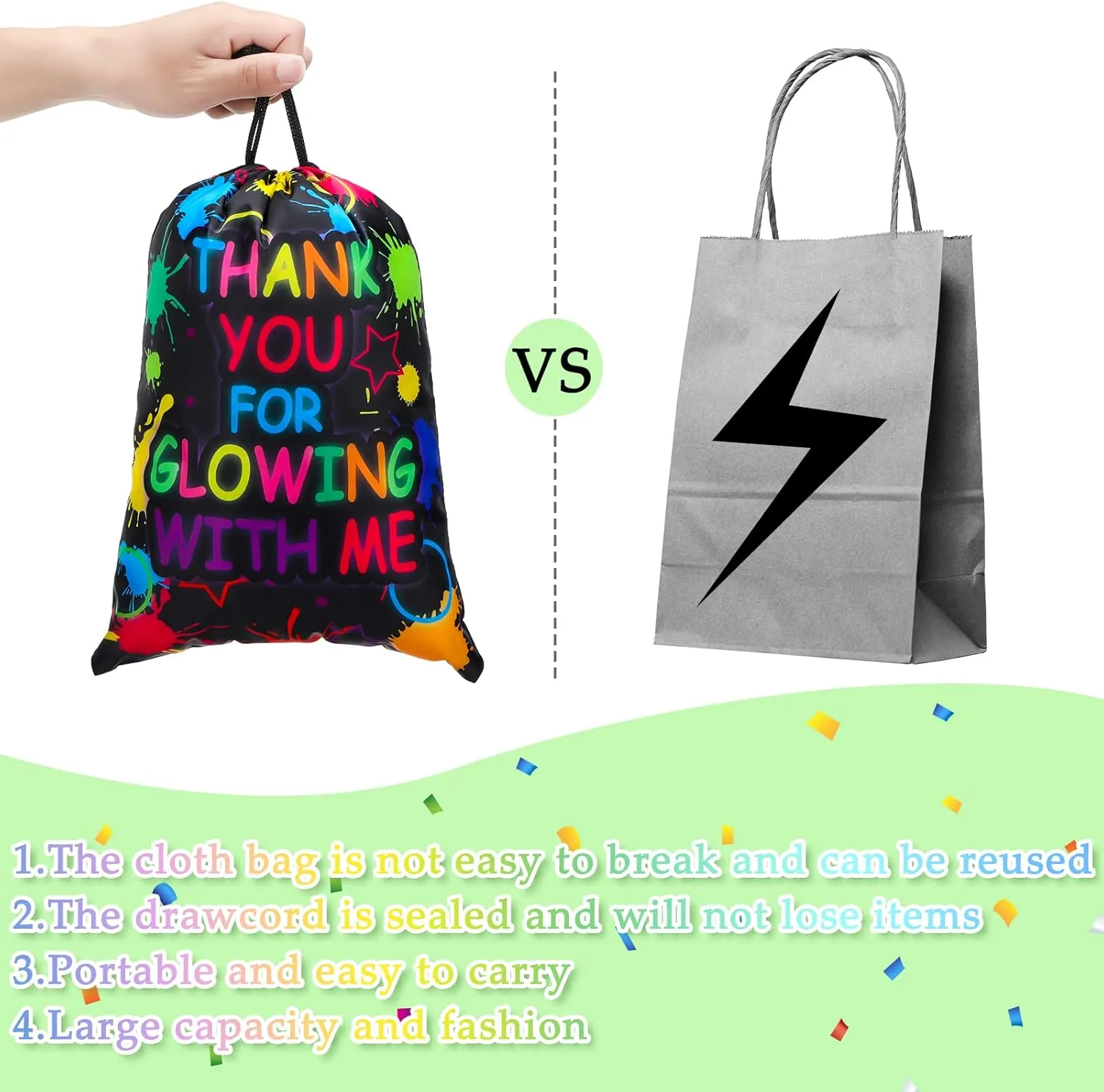 Sadnyy Let's Glow Drawstring Bags Glow Party Supplies Favor Gift Bags Neon Pouch for Retro 80s 90s Theme Party Decorations(72 Pieces)