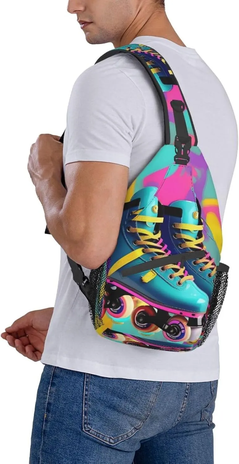 Sail Boat Nautical Compass Print Crossbody Backpack Shoulder Bag For Men Women, Sling Bag, For Workout/Running/Hiking