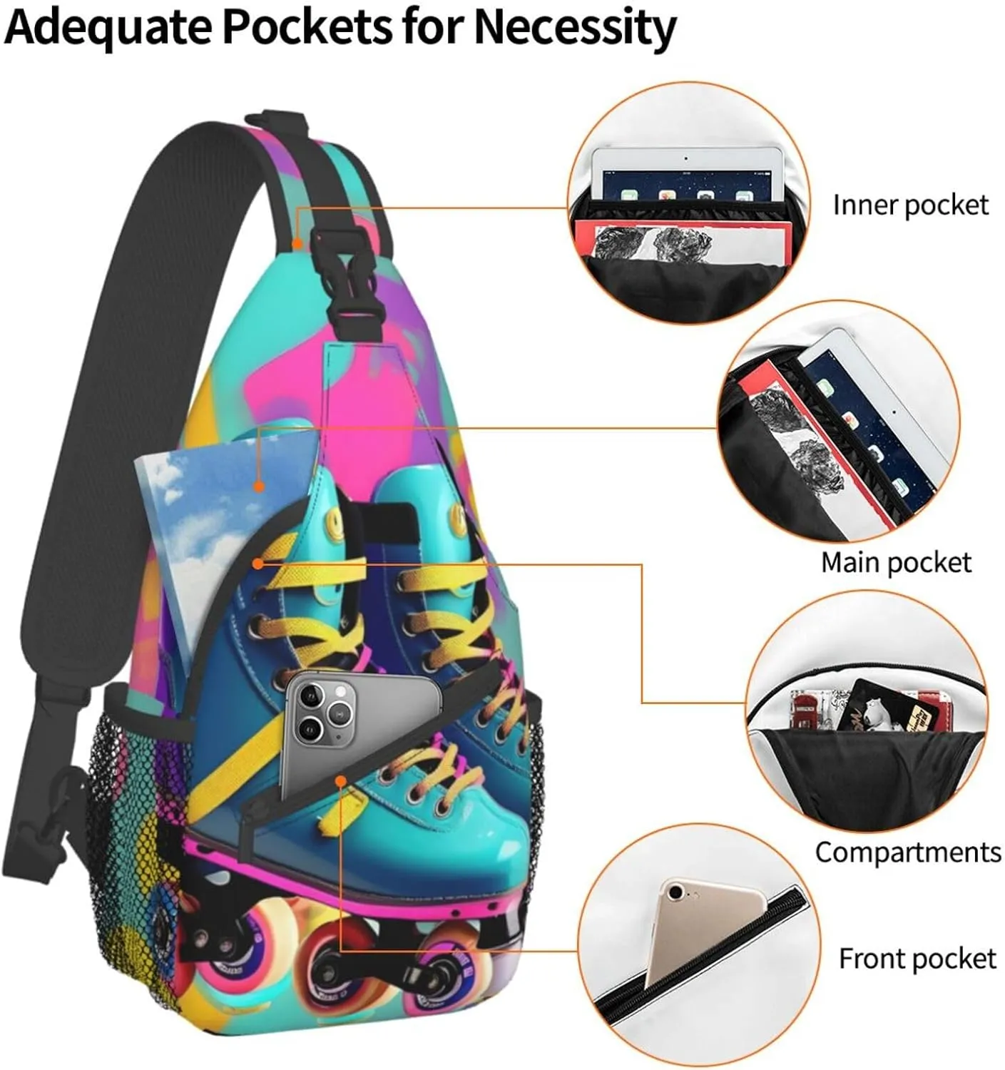 Sail Boat Nautical Compass Print Crossbody Backpack Shoulder Bag For Men Women, Sling Bag, For Workout/Running/Hiking