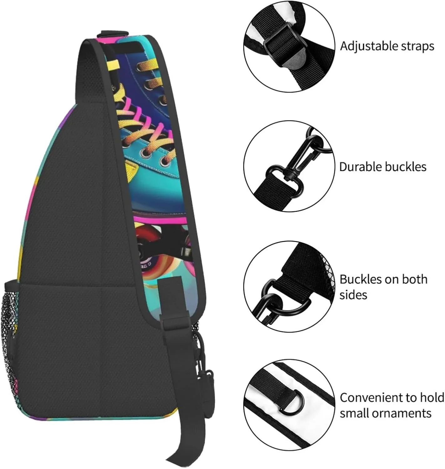 Sail Boat Nautical Compass Print Crossbody Backpack Shoulder Bag For Men Women, Sling Bag, For Workout/Running/Hiking
