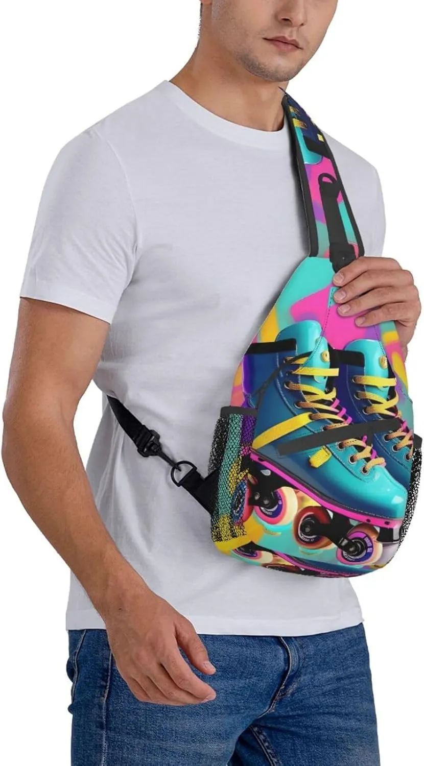 Sail Boat Nautical Compass Print Crossbody Backpack Shoulder Bag For Men Women, Sling Bag, For Workout/Running/Hiking