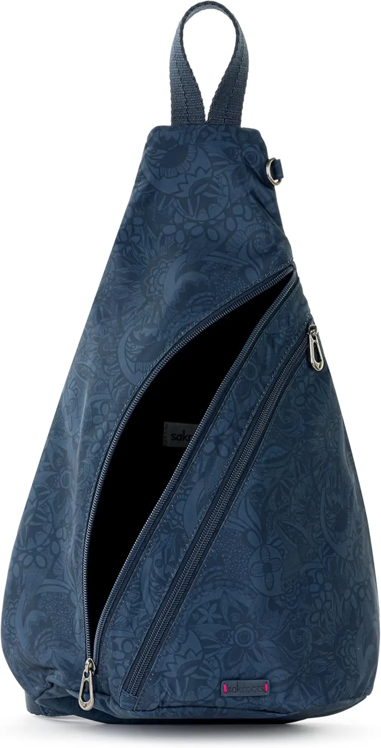 Sakroots On The Go Large Sling Backpack in Eco-Twill, Convertible Crossbody Bag, Indigo Spirit Desert