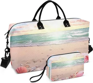 Sandy Beach Travel Duffel Bag Large Capacity Weekender Bag with Toiletry Bag Detachable Shoulder Strap Travel Tote Bag for Women