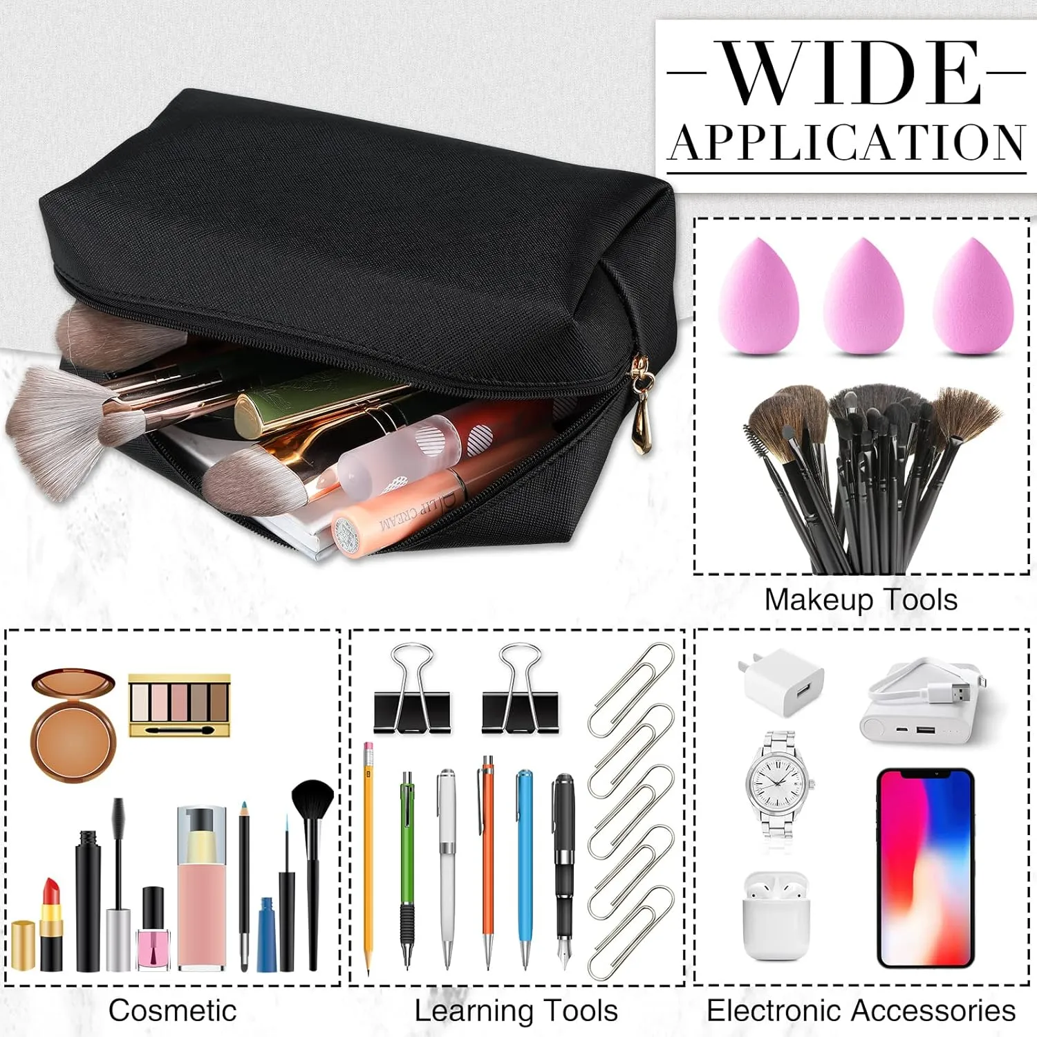 Sanwuta 9 Pcs Makeup Bags PU Double Zippers Cosmetic Bag Makeup Toiletry Pouch Bulk Portable Travel Organizers Case for Women Bachelorette Party End of the Year Graduation Gift(Black)