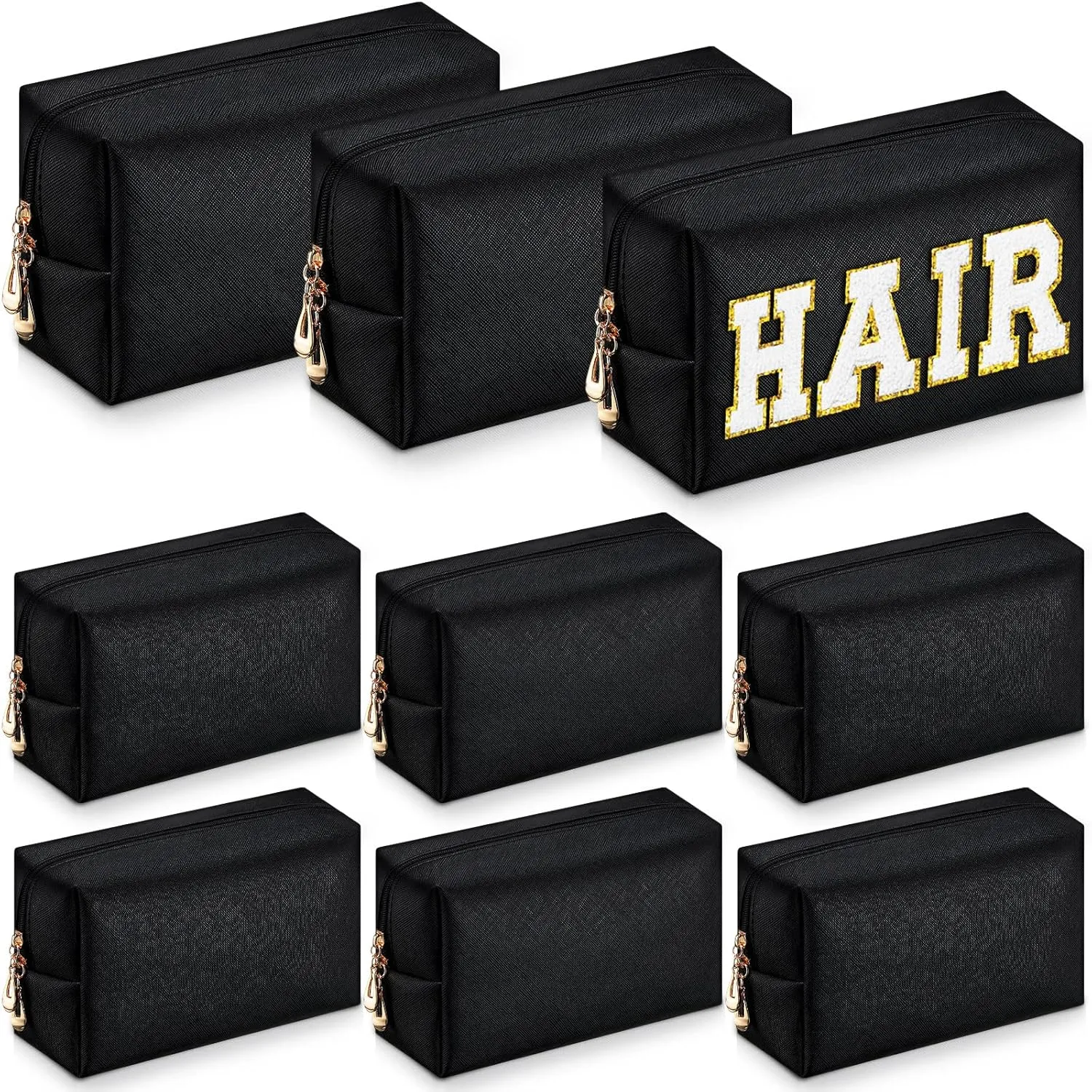 Sanwuta 9 Pcs Makeup Bags PU Double Zippers Cosmetic Bag Makeup Toiletry Pouch Bulk Portable Travel Organizers Case for Women Bachelorette Party End of the Year Graduation Gift(Black)