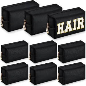 Sanwuta 9 Pcs Makeup Bags PU Double Zippers Cosmetic Bag Makeup Toiletry Pouch Bulk Portable Travel Organizers Case for Women Bachelorette Party End of the Year Graduation Gift(Black)