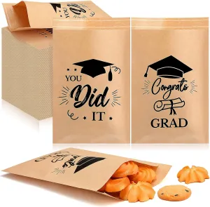 Sayglossy 200 Pcs Graduation Cookie Bags Candy Gift Party Favors Bags, Grad Self Adhesive Kraft Paper Congrats Small Gift Bags for Popcorn, Candy, Grad Party Treats and Party Decoration Supplies