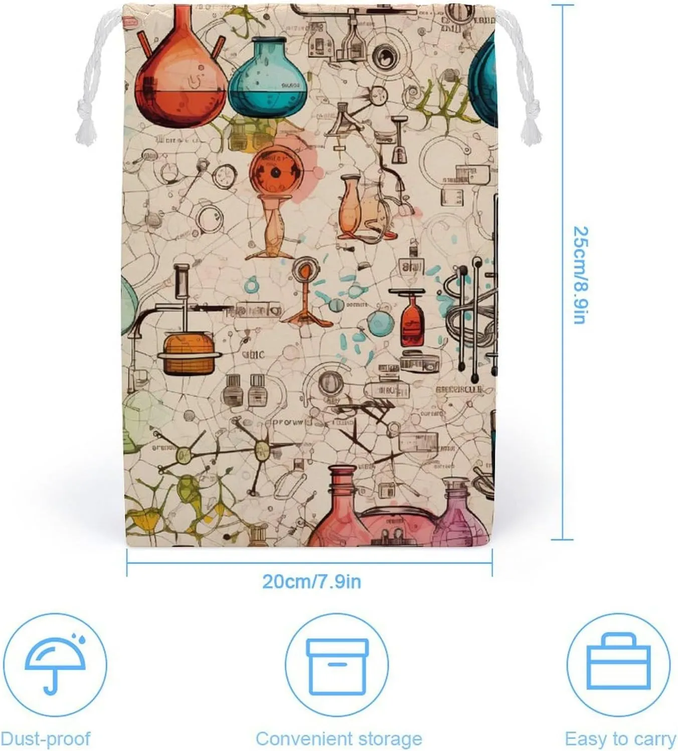 Science Chemical Knowledge Drawstring Storage Bag Canvas Stuff Sack Christmas Gift Pouch Laundry Bags Reusable Cloth Shoe Bags 20 * 25cm